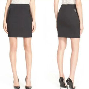 The Kooples Vinyl Trim Stretch Wool Skirt 28987